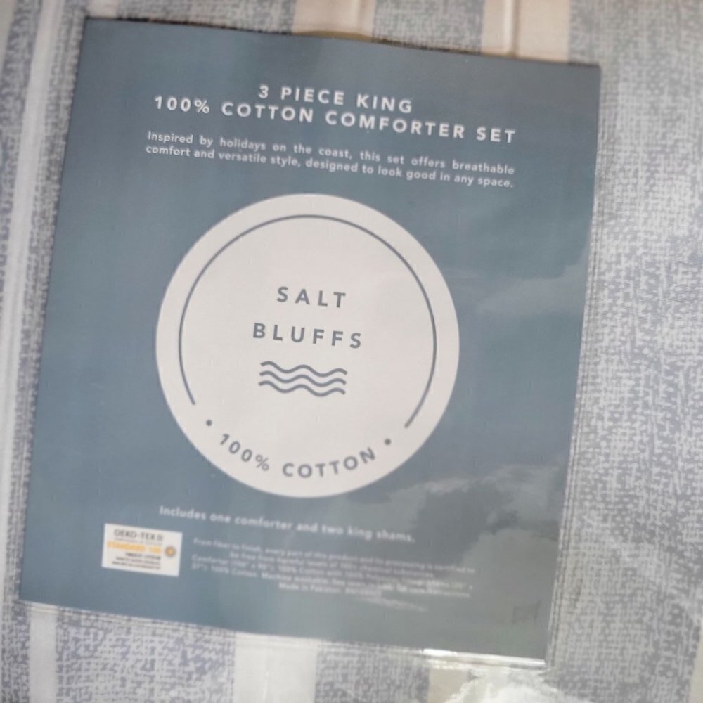 NIB- Beach Coastal Nautical Bay Stripe Comforter 100% Cotton Set Size King - Picture 4 of 5